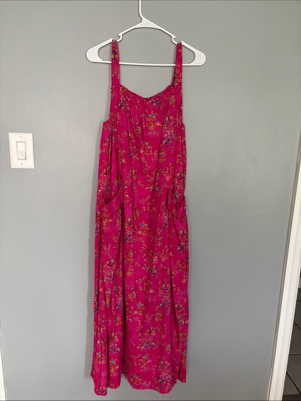 Amazon Pink Floral Maxi Dress with Thin Straps